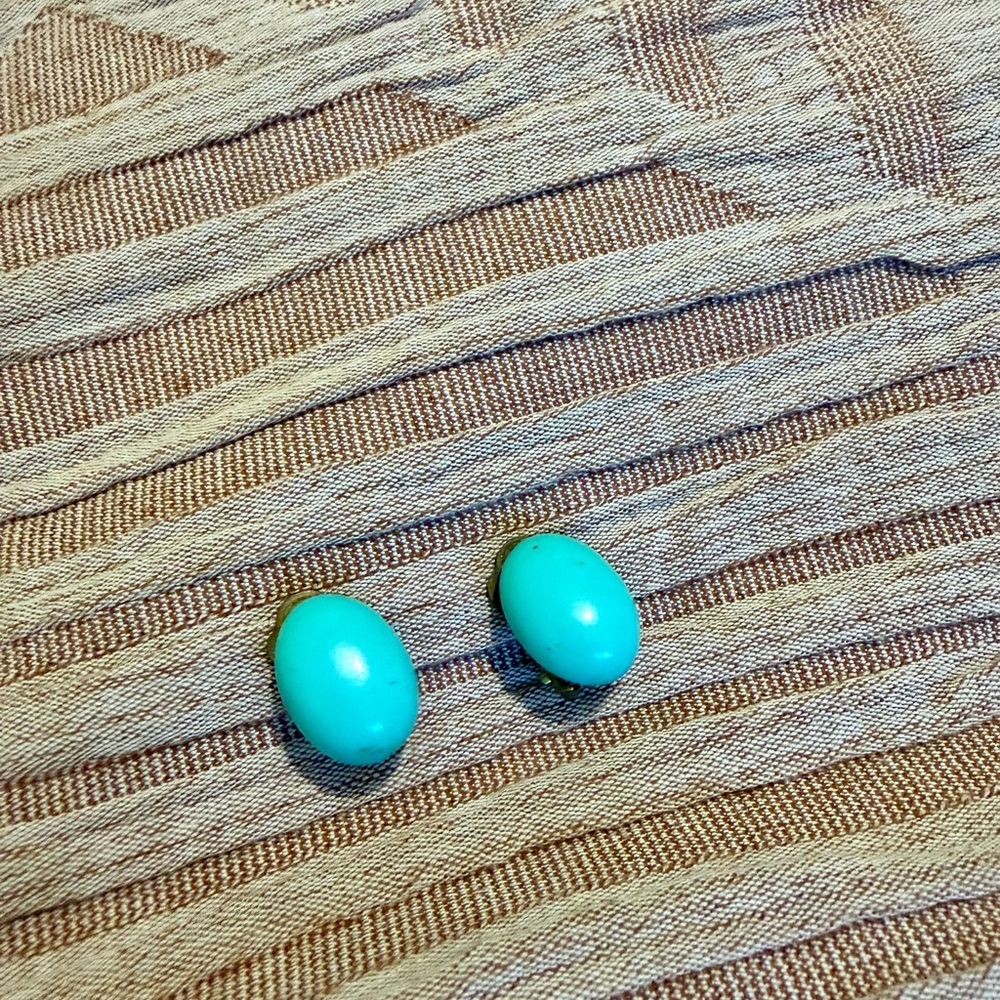 Turquoise Oval Stud vintage clip on Earrings